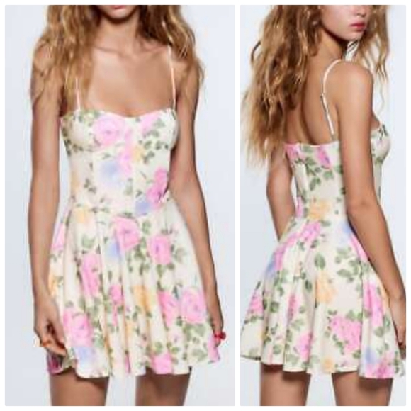Zara Dresses & Skirts - Zara corset style floral fit and flare dress Blogger favorite S
